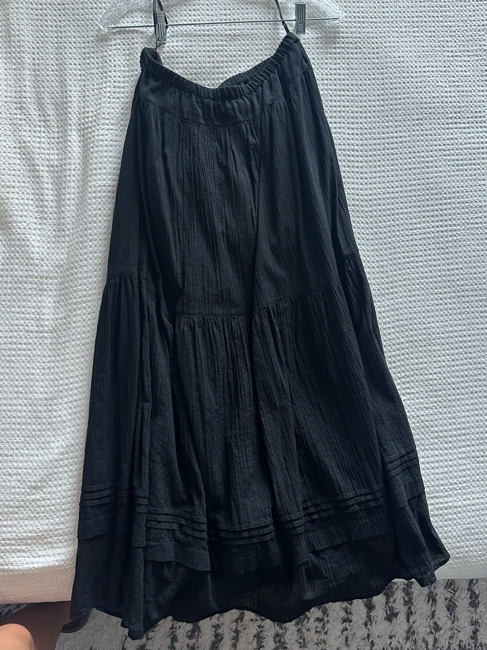 Uniqlo 100% Cotton Black Tiered Maxi Skirt